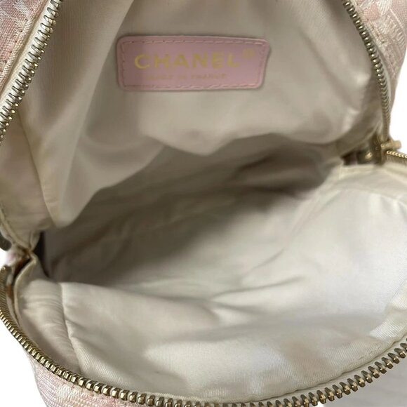 Auth CHANEL New Travel Line Pink White Nylon Jacquard Leather Shoulder Bag - Picture 7 of 9